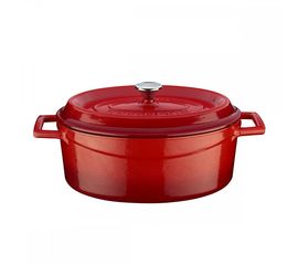 Кастрюля овальная чугунная эмалированная красная, 21x32 см, LAVA, фото 