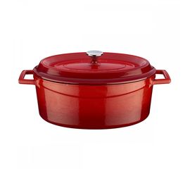 Кастрюля овальная чугунная эмалированная красная с крышкой, 27х20 см, LAVA, фото 