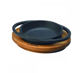 Сковорода круглая чугунная на деревянной подставке, 12 см, LAVA, фото 