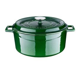 Кастрюля чугунная эмалированная зеленая с крышкой, 28 см, LAVA, фото 