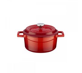 Кастрюля чугунная эмалированная красная с крышкой, 16 см, LAVA, фото 