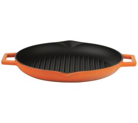 Сковорода-гриль чугунная эмалированная оранжевая, 28 см, LAVA, фото 