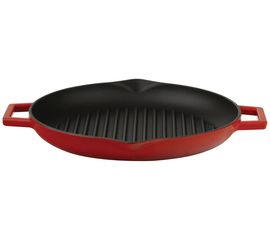 Сковорода-гриль чугунная эмалированная красная, 28 см, LAVA, фото 