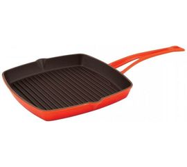 Сковорода-гриль чугунная эмалированная оранжевая, 26х26 см, LAVA, фото 