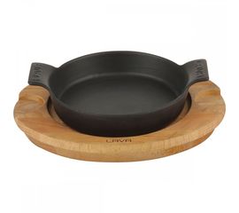 Сковорода круглая чугунная с 2-мя ручками на деревянной подставке, 18 см, LAVA, фото 