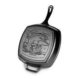 Сковорода - гриль, квадратная, размер: 26 х 26 х 6 см, материал: чугун, L8SGPWLFI, "Рыба" коллекция Wild Life, LODGE, фото 
