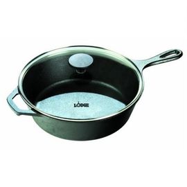 Сковорода со стеклянной крышкой круглая, глубокая, 25.4 см, чугун, черная, Lodge, фото 