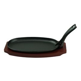 Сковорода чугунная овальная на деревянной подставке 24*14 cм, P.L. Proff Cuisine, фото 