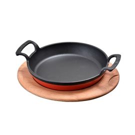 Сковорода круглая чугунная с 2-мя ручками на деревянной подставке, 20 см, LAVA, фото 