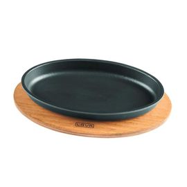 Сковорода овальная чугунная на деревянной подставке, 16*25 см, LAVA, фото 