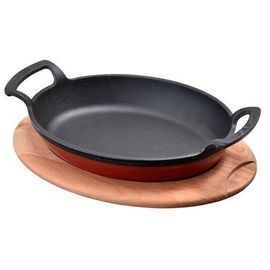 Сковорода овальная чугунная с 2-мя ручками на деревянной подставке, 23*17 см, LAVA, фото 