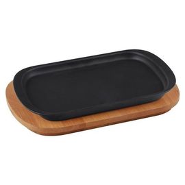 Блюдо чугунное прямоугольное на деревянной подставке, 32*20 см,  LAVA, фото 