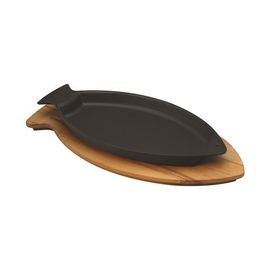 Сковорода чугунная для рыбы на деревянной подставке, 15*24 см, LAVA, фото 