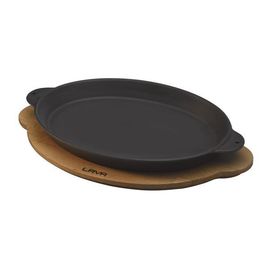 Сковорода овальная чугунная с 2-мя ручками на деревянной подставке, 18*24.5 см, LAVA, фото 