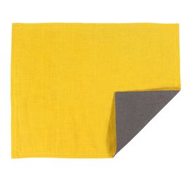 Салфетка под приборы из умягченного льна с декоративной обработкой серый/горчица Essential, 35х45 см, Tkano, фото 