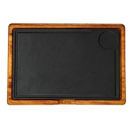 Блюдо чугунное прямоугольное на деревянной подставке, 22*33 см, LAVA, фото 