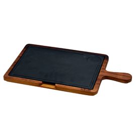 Блюдо чугунное прямоугольное на деревянной подставке с ручкой, 22*33 см, LAVA, фото 