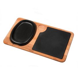 Сковорода овальная чугунная на деревянной подставке, 12*19 см, LAVA, фото 