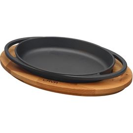 Сковорода овальная чугунная с 2-мя ручками на деревянной подставке, 21*14 см, LAVA, фото 