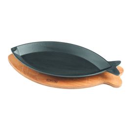 Сковорода чугунная для рыбы на деревянной подставке, 16*32 см, LAVA, фото 