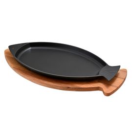 Сковорода чугунная для рыбы, на деревянной подставке, 20*32 см, LAVA, фото 