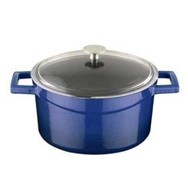 Кастрюля чугунная эмалированная синяя со стеклянной крышкой, 28 см, LAVA, фото 