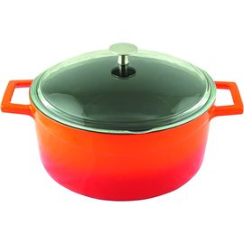 Кастрюля чугунная эмалированная оранжевая со стеклянной крышкой, 28 см, LAVA, фото 