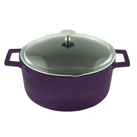 Кастрюля чугунная эмалированная фиолетовая со стеклянной крышкой, 24 см, LAVA, фото 