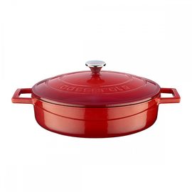 Кастрюля чугунная эмалированная красная с крышкой, 24 см, LAVA, фото 
