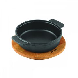 Сковорода круглая чугунная с 2-мя ручками на деревянной подставке, 17 см, LAVA, фото 