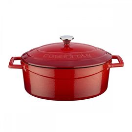 Кастрюля овальная чугунная эмалированная красная с крышкой, 25x21 см, LAVA, фото 