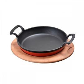 Сковорода круглая чугунная с 2-мя ручками на деревянной подставке, 16 см, LAVA, фото 