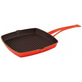 Сковорода-гриль чугунная эмалированная оранжевая, 26х26 см, LAVA, фото 