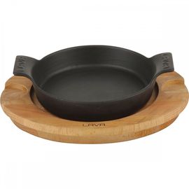 Сковорода круглая чугунная с 2-мя ручками на деревянной подставке, 18 см, LAVA, фото 