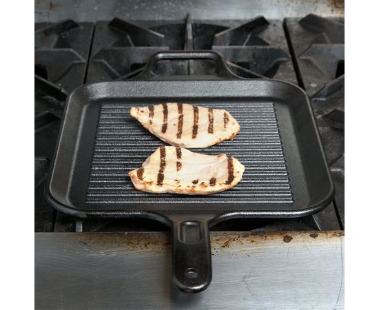 Сковорода-гриль квадратная 30х30 см, черная, чугун, Lodge, фото , изображение 7