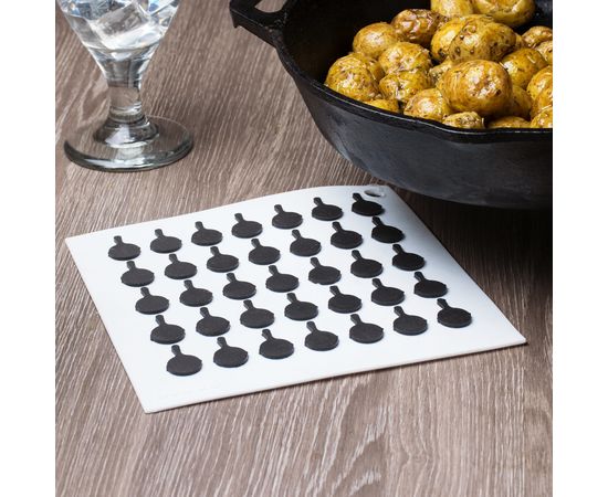 Коврик квадратный, 17.8х17.8 см, белый с черным рисунком, силикон, Lodge, Цвет: Белый, фото , изображение 6