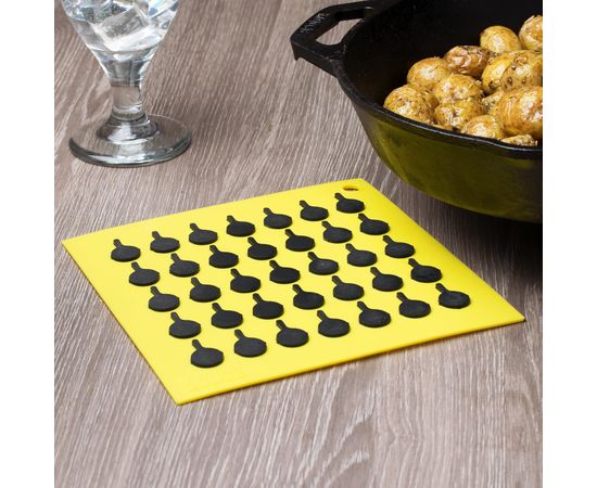 Коврик квадратный, 17.8х17.8 см, желтый с черным рисунком, силикон, Lodge, Цвет: Желтый, фото , изображение 7