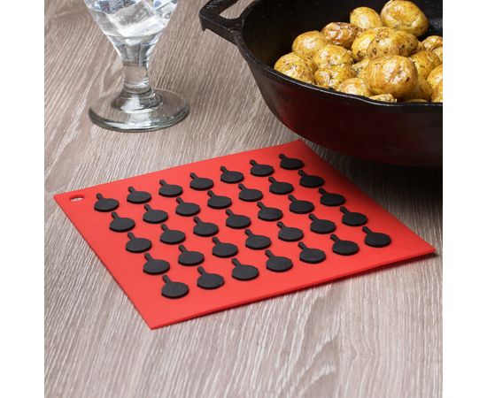 Коврик квадратный, 17.8х17.8 см, красный с черным рисунком, силикон, Lodge, Цвет: Красный, фото , изображение 6