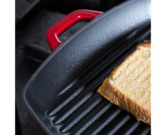 Сковорода - гриль с двумя ручками, размер: 26 х 26 см, материал: чугун, цвет: красный, ECSGP43, LODGE, США, фото , изображение 8