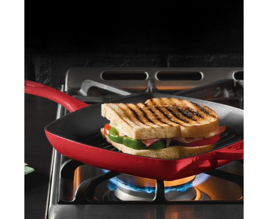 Сковорода - гриль с двумя ручками, размер: 26 х 26 см, материал: чугун, цвет: красный, ECSGP43, LODGE, США, фото , изображение 9