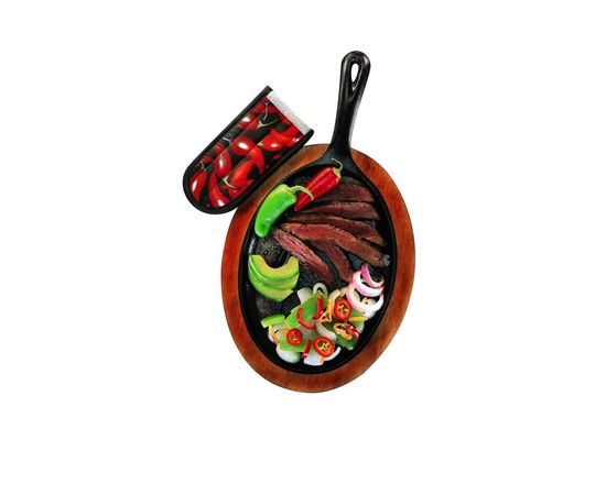 Набор из 3-х предметов: сковорода, диаметр: 25 см, подставка и перчатка, материал: чугун, дерево, LFSR3, LODGE, США, фото , изображение 4