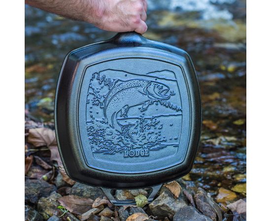Сковорода - гриль, квадратная, размер: 26 х 26 х 6 см, материал: чугун, L8SGPWLFI, "Рыба" коллекция Wild Life, LODGE, фото , изображение 5