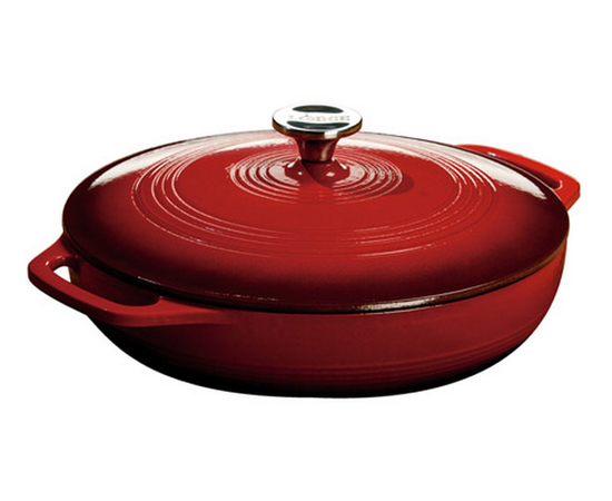 Кастрюля круглая эмалированная низкая 30 см, 7 л, красная, Lodge, фото 