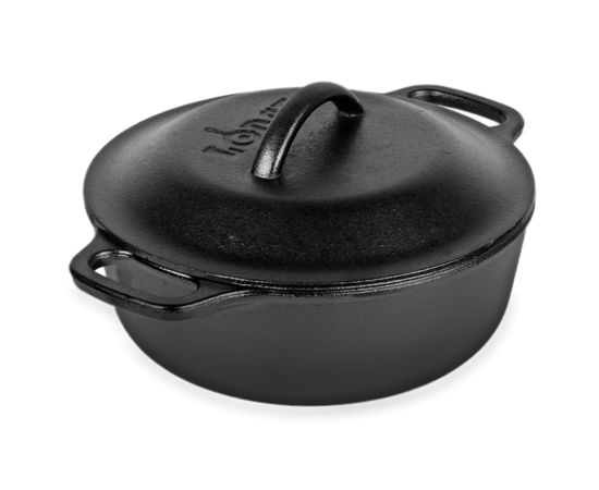 Кастрюля с крышкой 21 см, 1.8 л, черная, чугун, Lodge, фото 