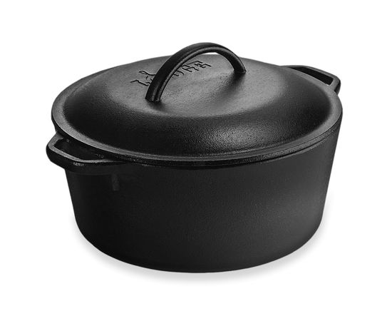 Кастрюля с крышкой 26.5 см, 4.7 л, черная, чугун, Lodge, фото 
