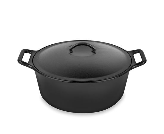 Кастрюля круглая с крышкой 30.5 см, 6.6 л, черная, чугун, Lodge, фото 