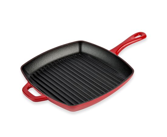 Сковорода - гриль с двумя ручками, размер: 26 х 26 см, материал: чугун, цвет: красный, ECSGP43, LODGE, США, фото 