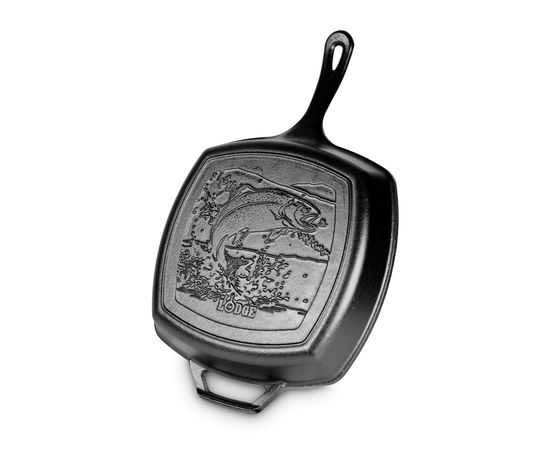 Сковорода - гриль, квадратная, размер: 26 х 26 х 6 см, материал: чугун, L8SGPWLFI, "Рыба" коллекция Wild Life, LODGE, фото 
