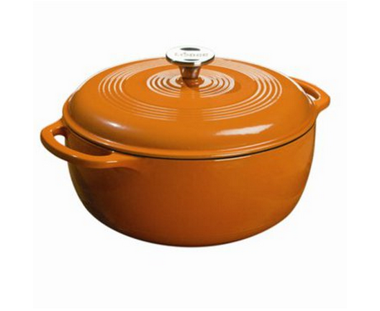 Кастрюля круглая эмалированная 28 см, 5.7 л, оранжевая, Lodge, фото 