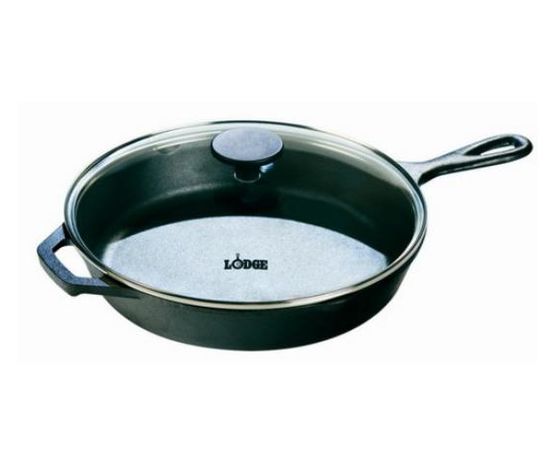 Сковорода со стеклянной крышкой круглая, 30 см, чугун, черная, Lodge, фото 